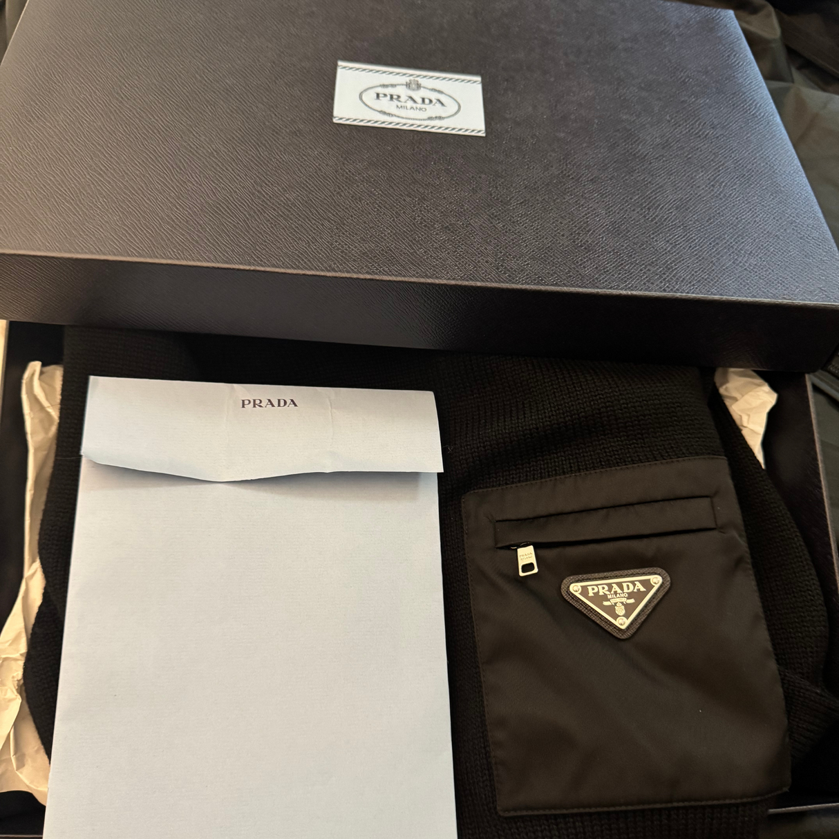 Prada Crewneck Wool Pocket-Detail